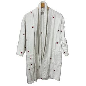 High Sierra Womens‎ Robe White with Strawberries Medium Belted Short Bathrobe